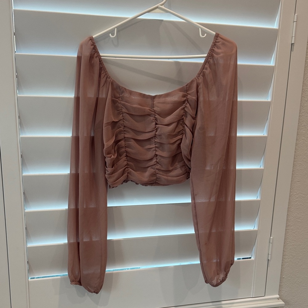 Elegant Sheer Taupe Women's Top